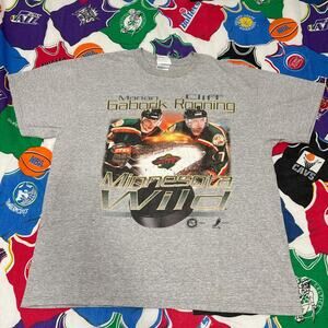 VTG NHL Minnesota Wild Marian Gaborik Cliff Ronning Hockey Mens Sz L T-Shirt Y2K